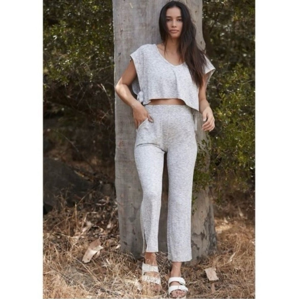 Free People Movement Fab Flare Pants in Heather Grey size Small Ribbed Bottoms